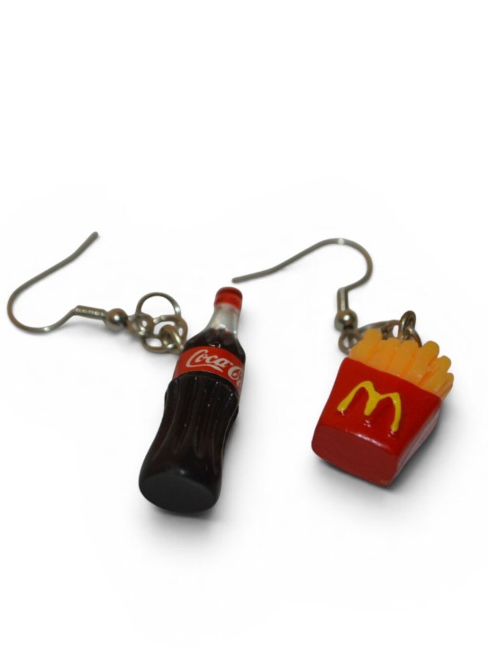 Coca-Cola & McDonald's Fries Mismatched Dangle Earrings Fast Food Novelty